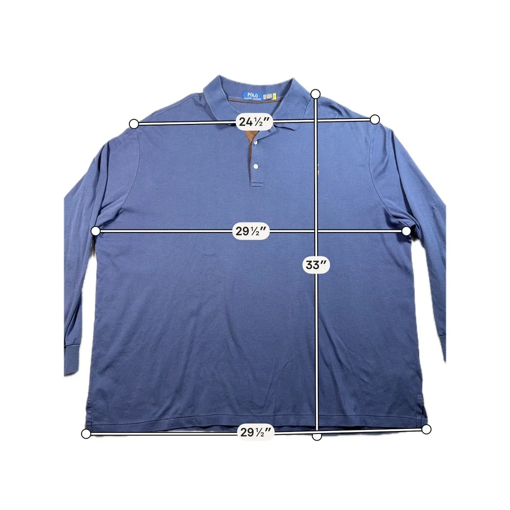 Polo Ralph Lauren Long Sleeve Polo Shirt Mens 3XB Blue Cotton Big & Tall